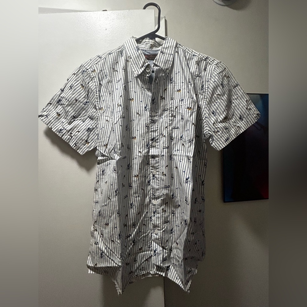 Ben Sherman Vacation Cycling Print Striped Button Down Shirt Size M